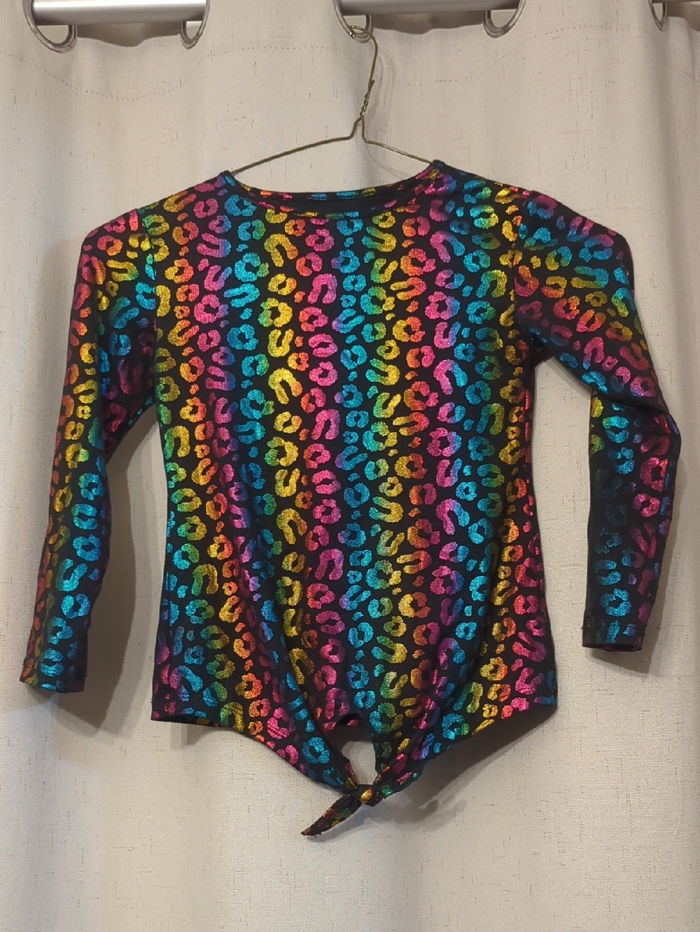 Pink Sparkle Black Top with Rainbow Metallic Leopard Print